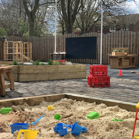 Nursery outdoor playground with sand beach