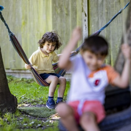 Nursery outdoor playground with swing