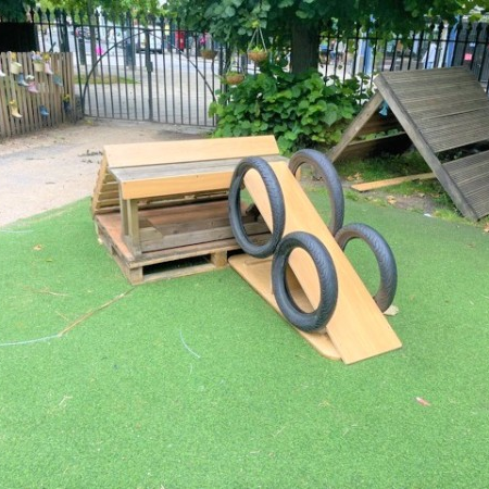 Nursery outdoor playground with slide